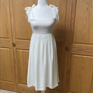 Lulu's White Smocked Tie-Shoulder Midi Dress
